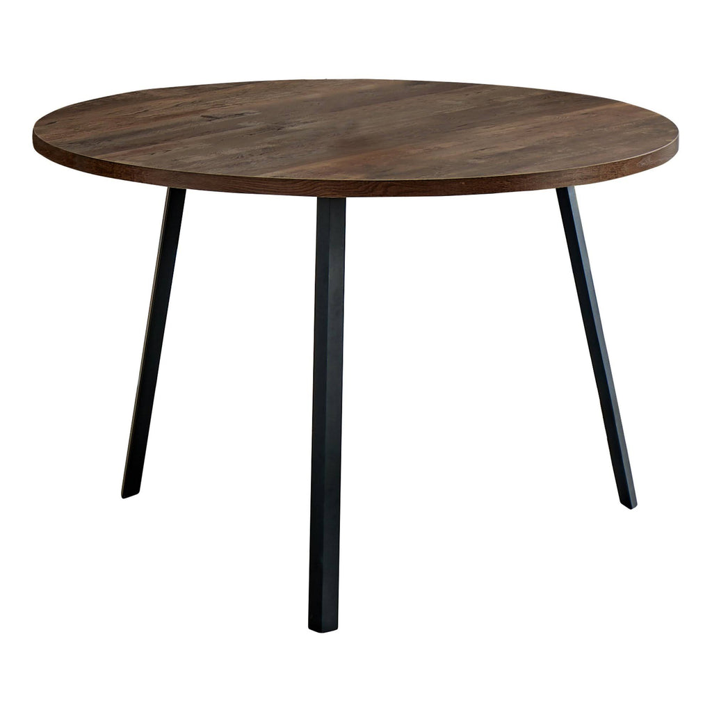 Round Dining Room Table with Brown Reclaimed Wood and Black Metal O335