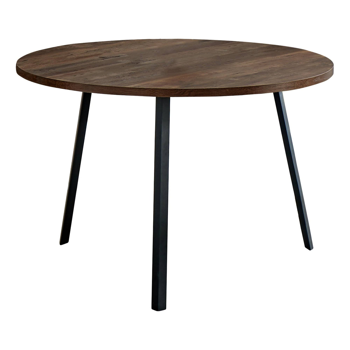 Round Dining Room Table with Brown Reclaimed Wood and Black Metal O335