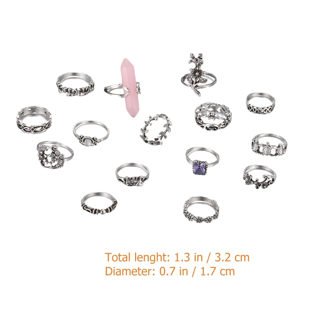 15 Pcs Beaded Alloy Knuckle Rings S23662