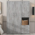 Grey 3 Door Wooden Wardrobe Closet Organizer with Drawers and Hanging Rail N653