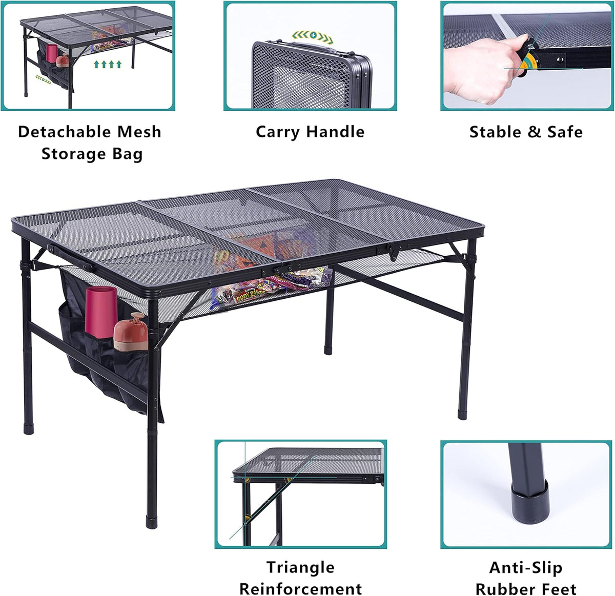 Adjustable Folding Camping Table with Carry Handle B267439