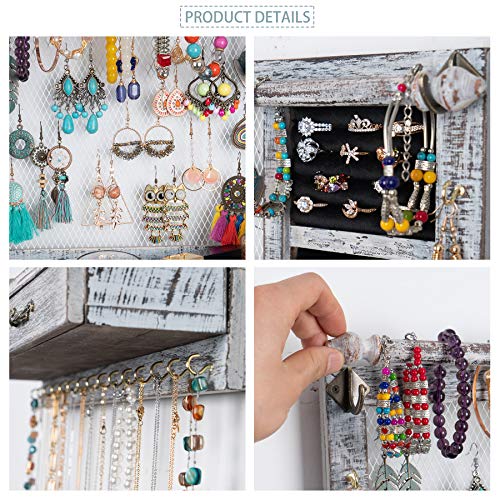 Jewelry Wall Organizer Wall Mounted with Drawers (brown) C572