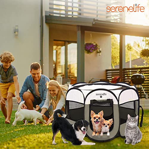 8-Panel Foldable Pet Playpen with Food/Water Bowl, Red Q4376