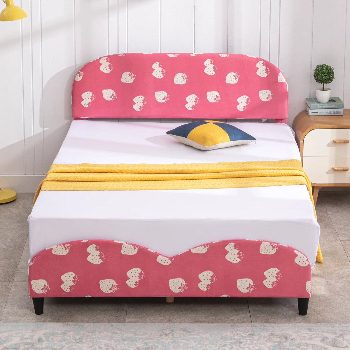 Pink Kids Twin Bed Frame with Upholstered Headboard and Footboard I74433