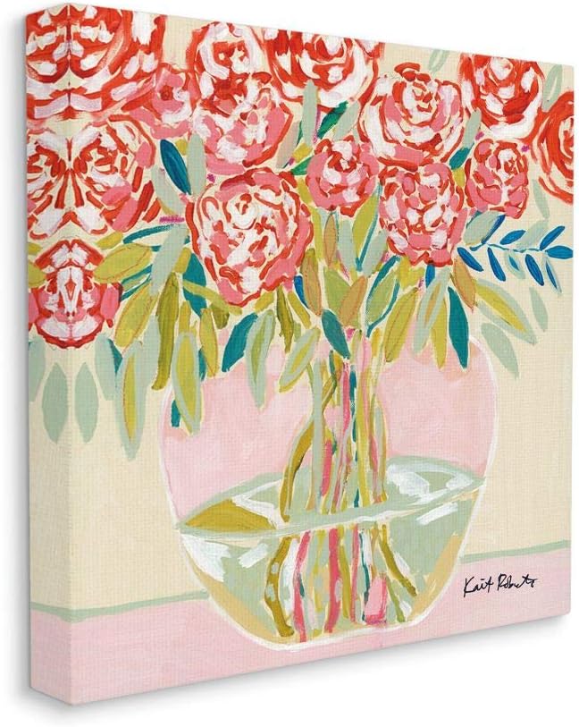 Pink and Red Pastel Floral Carnation Bouquet Wall Art, 17 x 17, Canvas U129