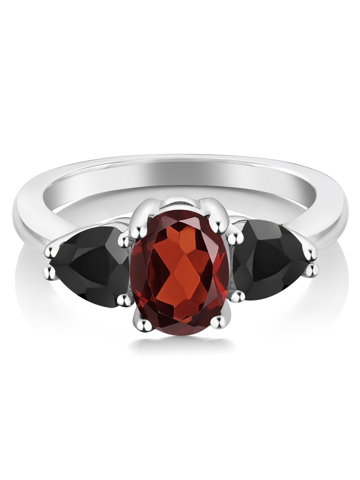 Oval Red Garnet Black Onyx 925 Sterling Silver Ring S97690