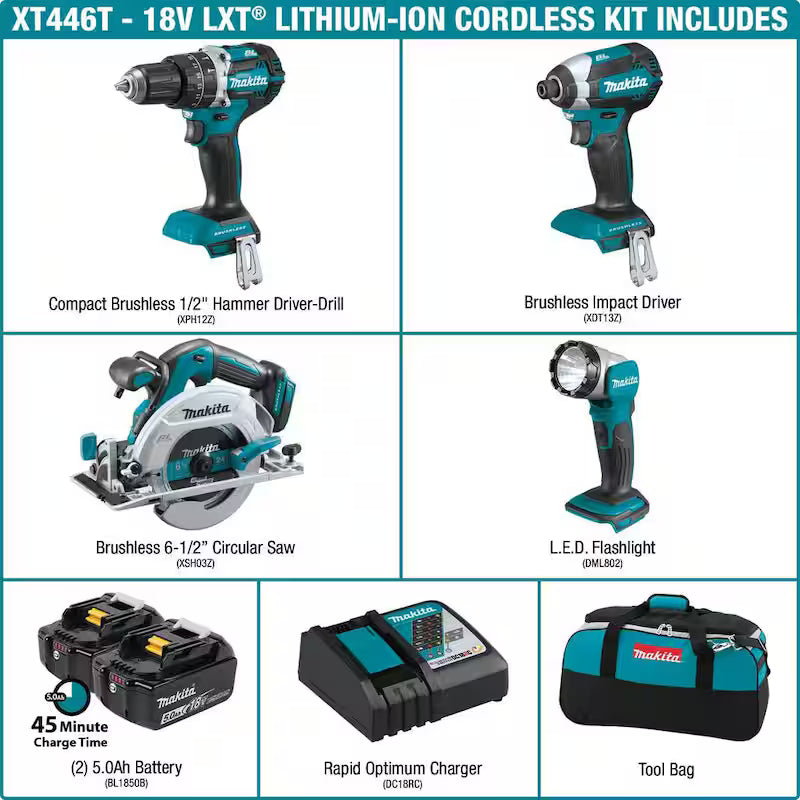 18V Cordless Combo Kit Hammer Drill Impact Driver Circular Saw Flashlight G14150
