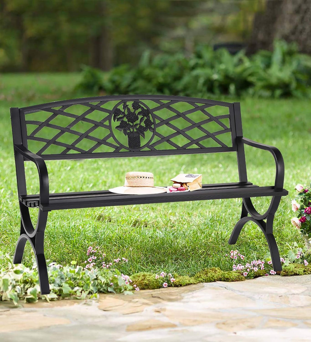 Cast Iron Metal Patio Bench with Armrests A5456