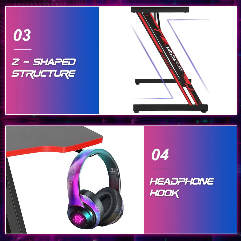 48 inch Z Shaped Gaming Desk with Headphone Hook F4552