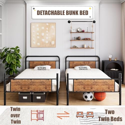 Twin Over Twin Heavy Duty Metal Bunk Bed with Ladders O915