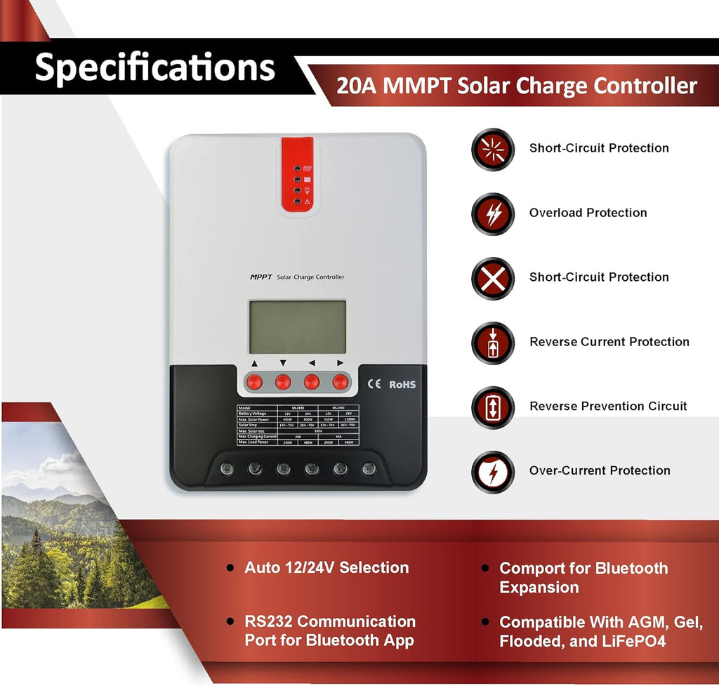 1.3KWH 12V Solar Power System Kit with 300W Mono Solar Panels, 30A MPPT Charge Controller, 2KW Pure Sine Wave Inverter S250031