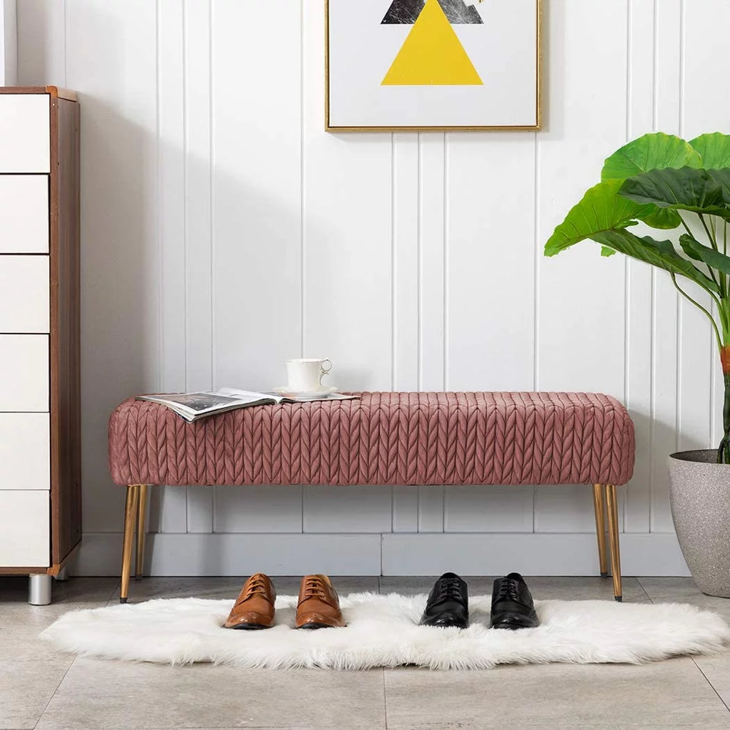 Pink Velvet Upholstered Ottoman Bench J71037