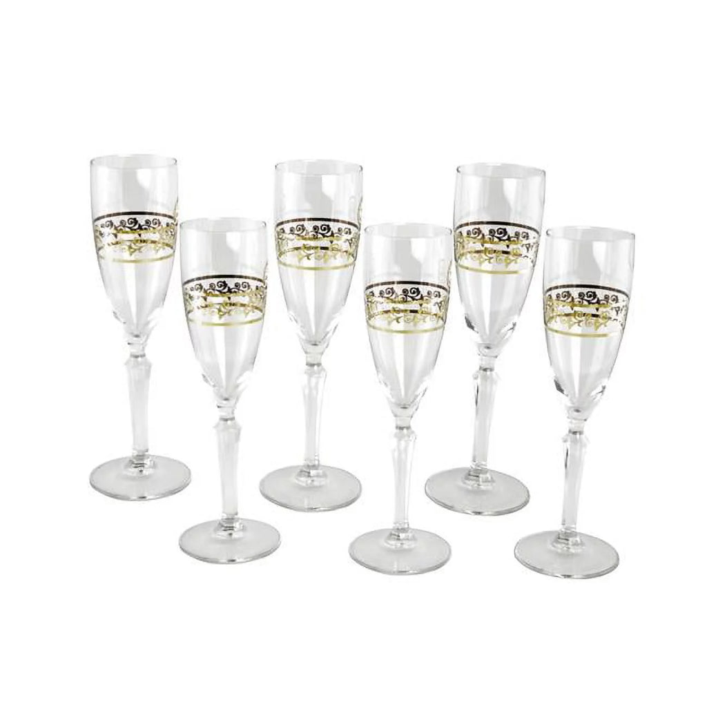 9 in. Flute Glass with Floral Design Set, 6 Piece U90969