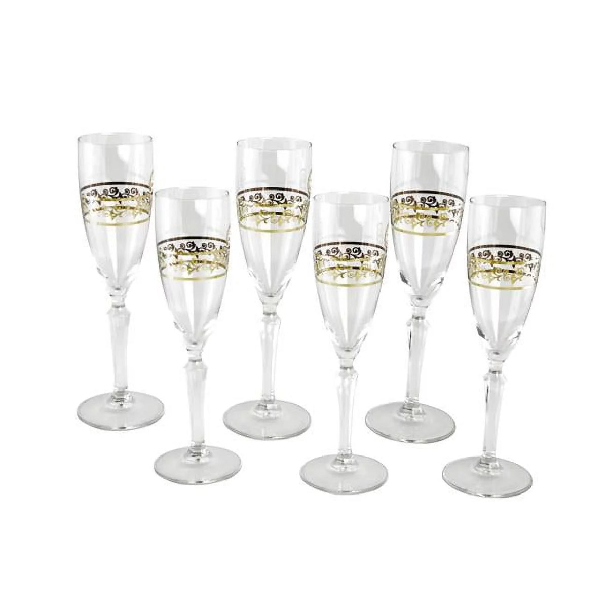 9 in. Flute Glass with Floral Design Set, 6 Piece U90969