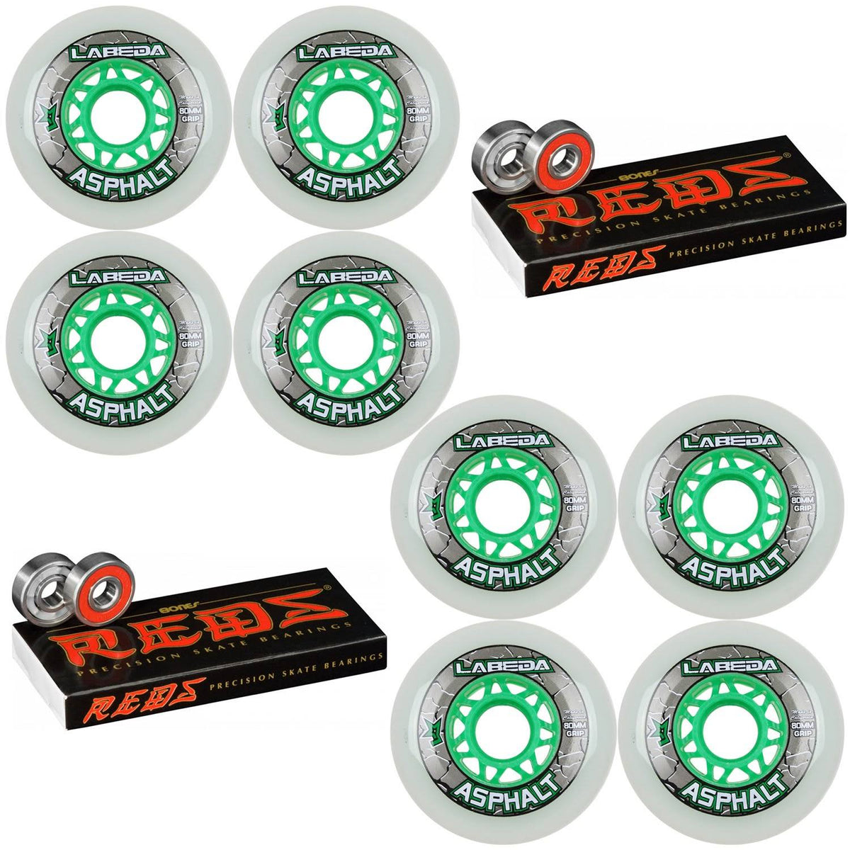 White 80mm 83A Inline Roller Hockey Wheels 8-Pack H151