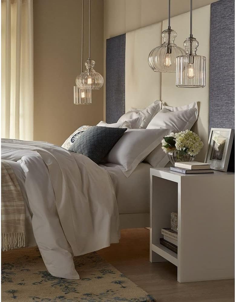 13.75" 1 Light Pendant with Clear Ribbed Glass in Brushed Nickel Y403852