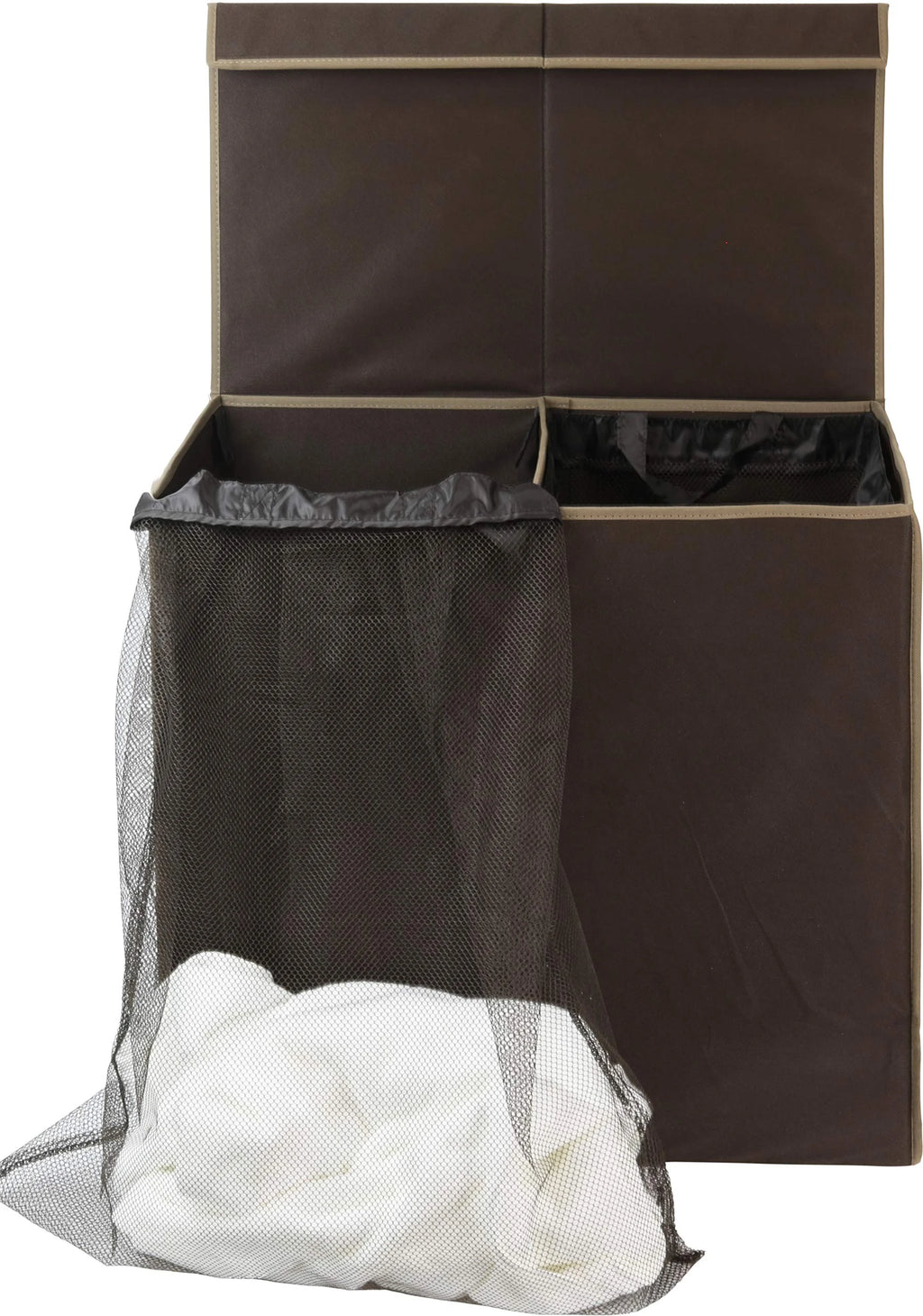 Brown Double Laundry Hamper with Lid and Removable Bags D610419