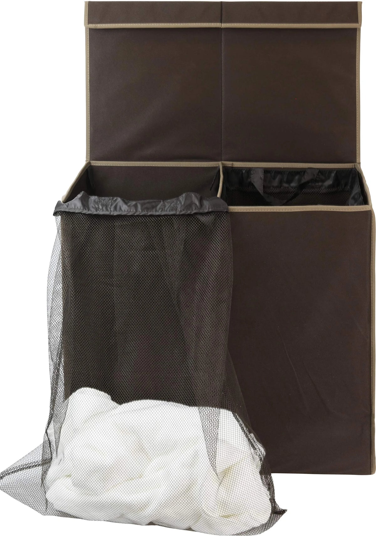 Brown Double Laundry Hamper with Lid and Removable Bags D610419