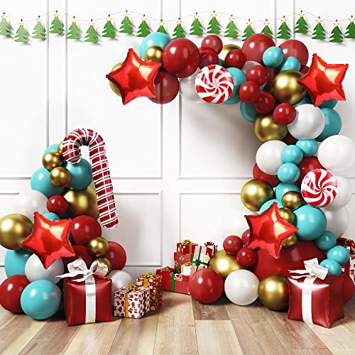 Red and Green Christmas Balloon Arch Kit with Candy Cane and Star Foil Balloons D84144