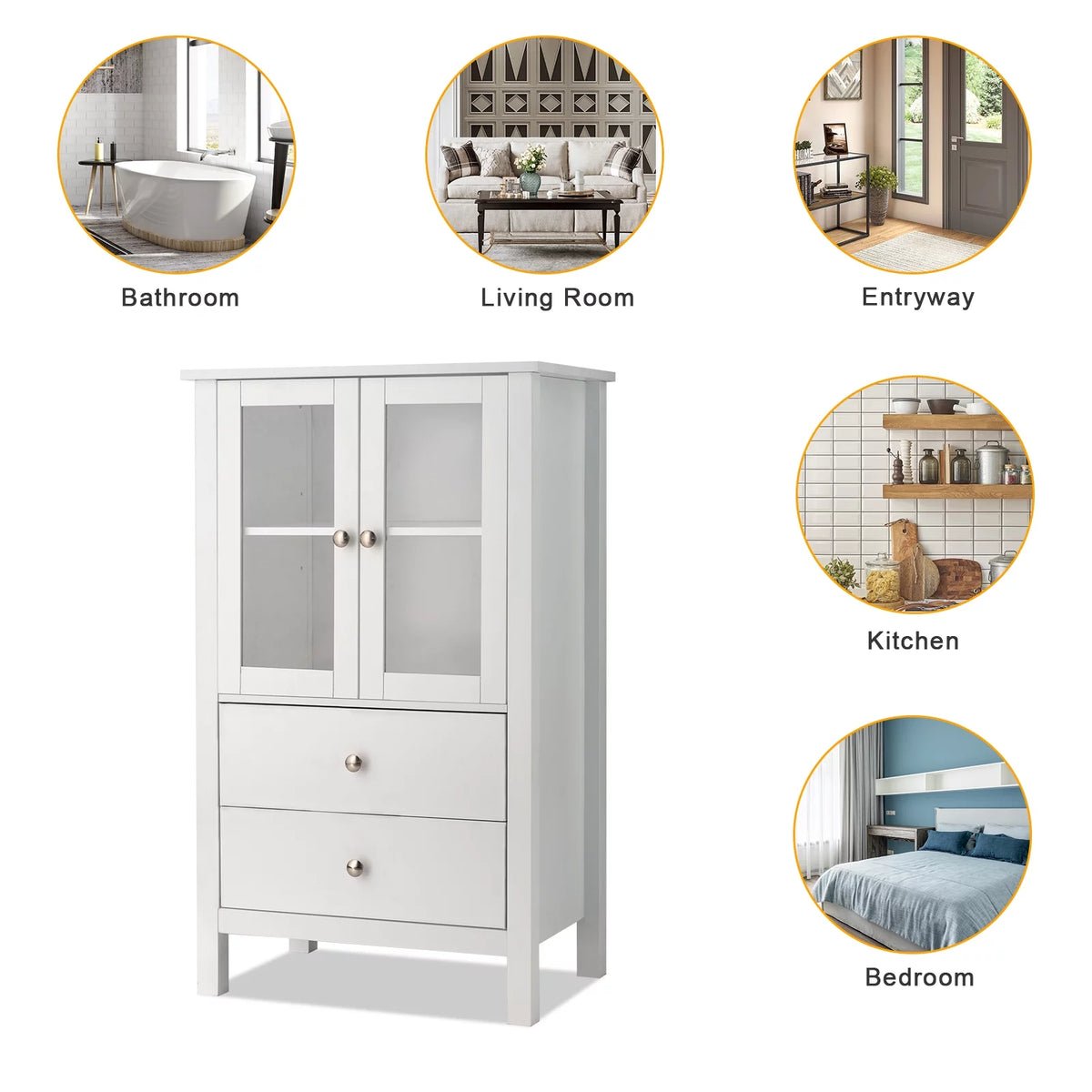 White Free Standing Bathroom Cabinet with Drawer and Shelf Z9640