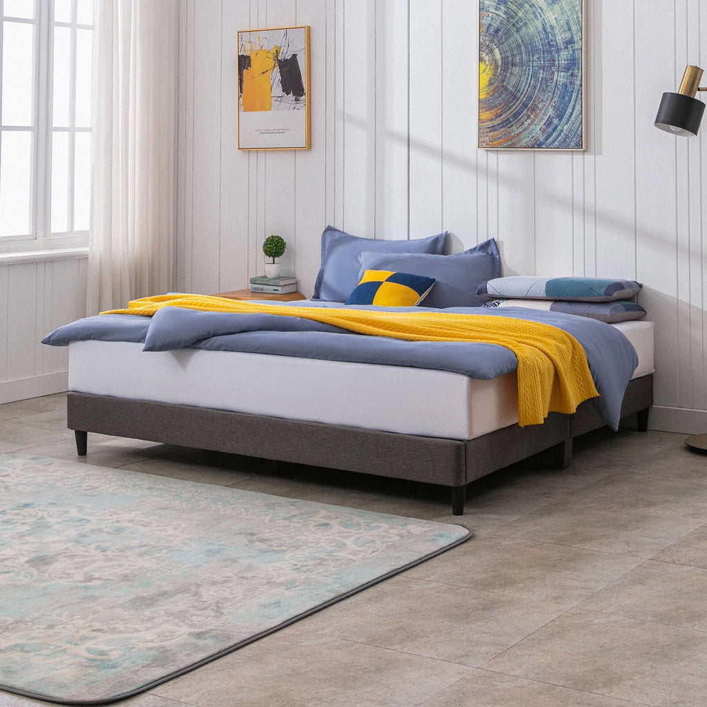 California King Size Linen Platform Bed Frame with Wood Slat Support H169