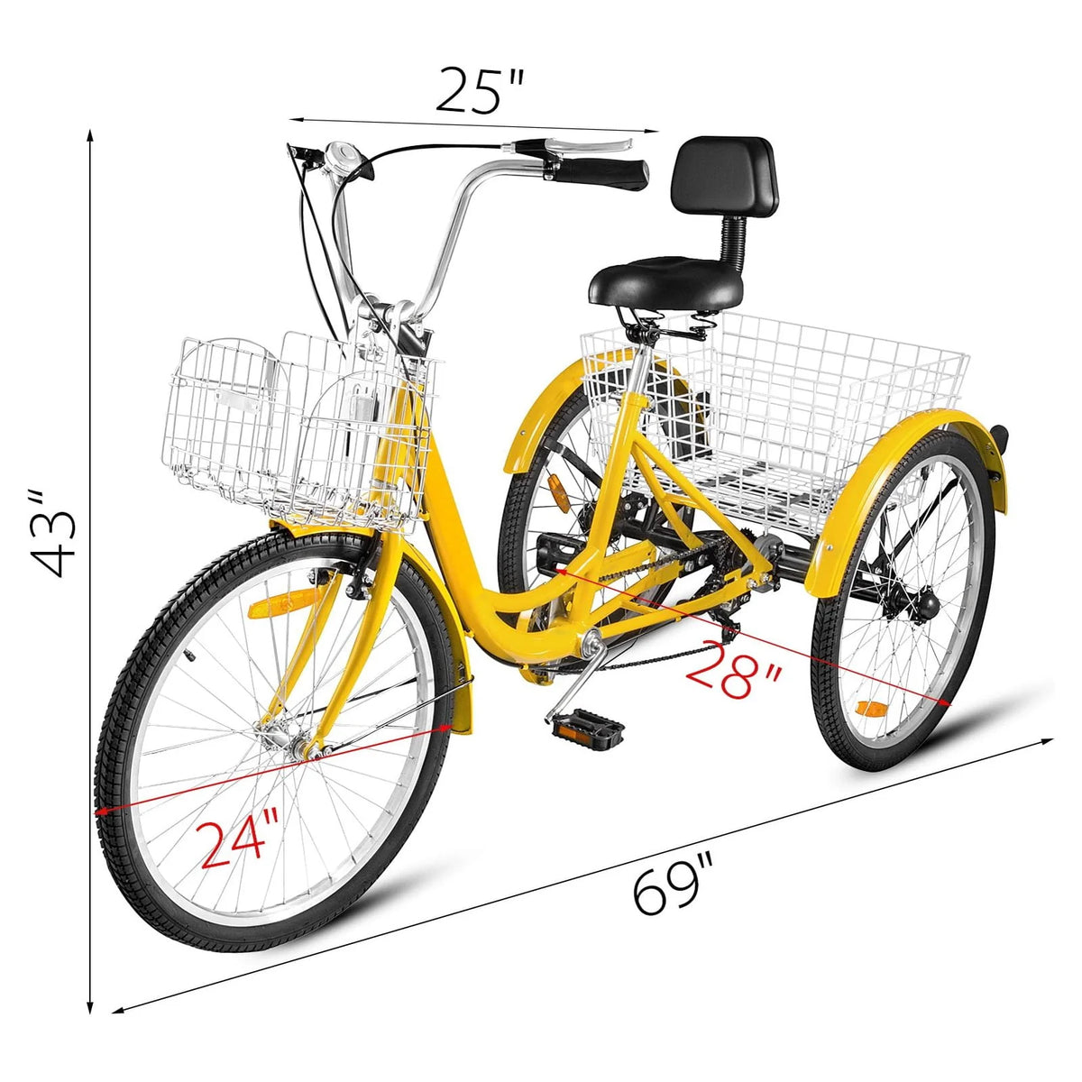 24 Adult Tricycle 7-Speed Three Wheel Bike with Basket G21065