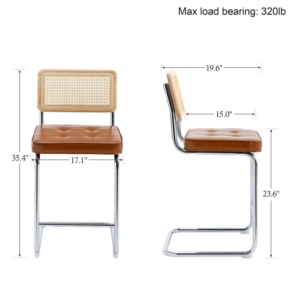 23.6 Inch Rattan Upholstered Bar Stools Set of 2 P497149