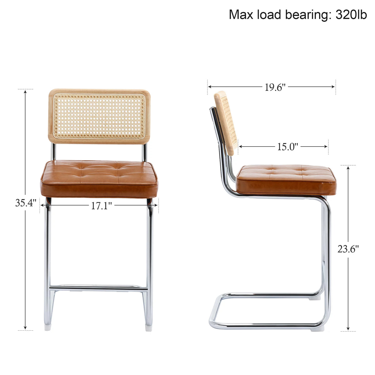 23.6 Inch Rattan Upholstered Bar Stools Set of 2 P497149