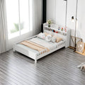 Twin Size Wood Platform Bed with Storage Headboard and Guardrail U36549