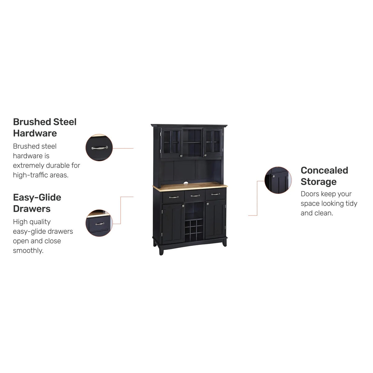 Black Wood Buffet with Hutch S91792