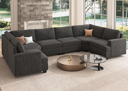 Oversized Modular Sectional Sofa, 135.6 inch, Dark Grey J239