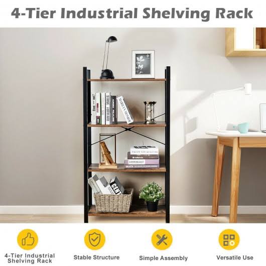 4-Tier Rustic Brown Bookshelf Storage Rack Q1268