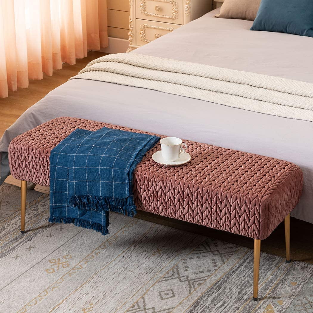 Pink Velvet Upholstered Ottoman Bench J71037