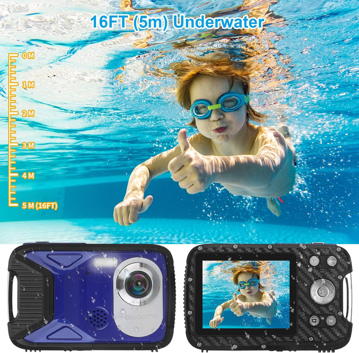 Waterproof 1080P 21MP Digital Camera with 2.8 LCD Screen 8X Zoom C653641