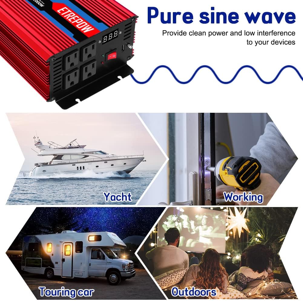 1000 Watt Pure Sine Wave Power Inverter 12V DC to 110V AC Z641
