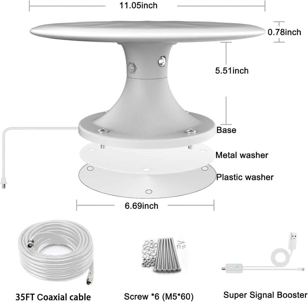 White 720° Omni Directional Digital HD TV Antenna with 35ft Cable K599333