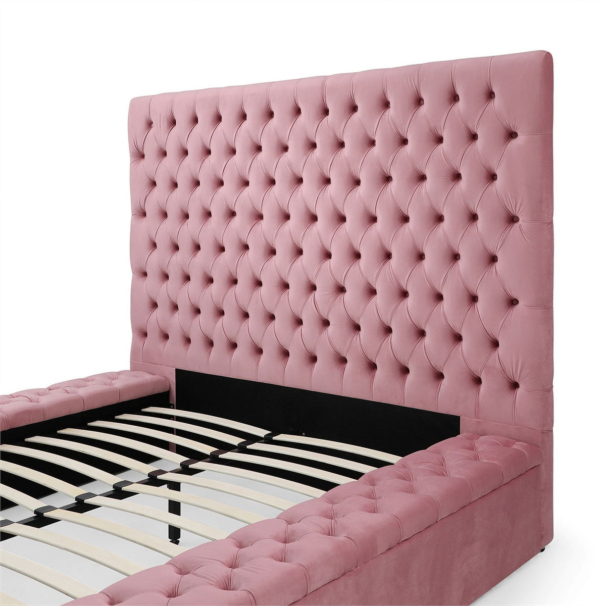 Pink Velvet Upholstered Platform Queen Bed F544742