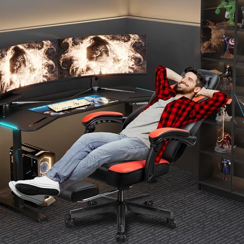 Grey Ergonomic Gaming Chair with Footrest and Massage Lumbar Support P77453