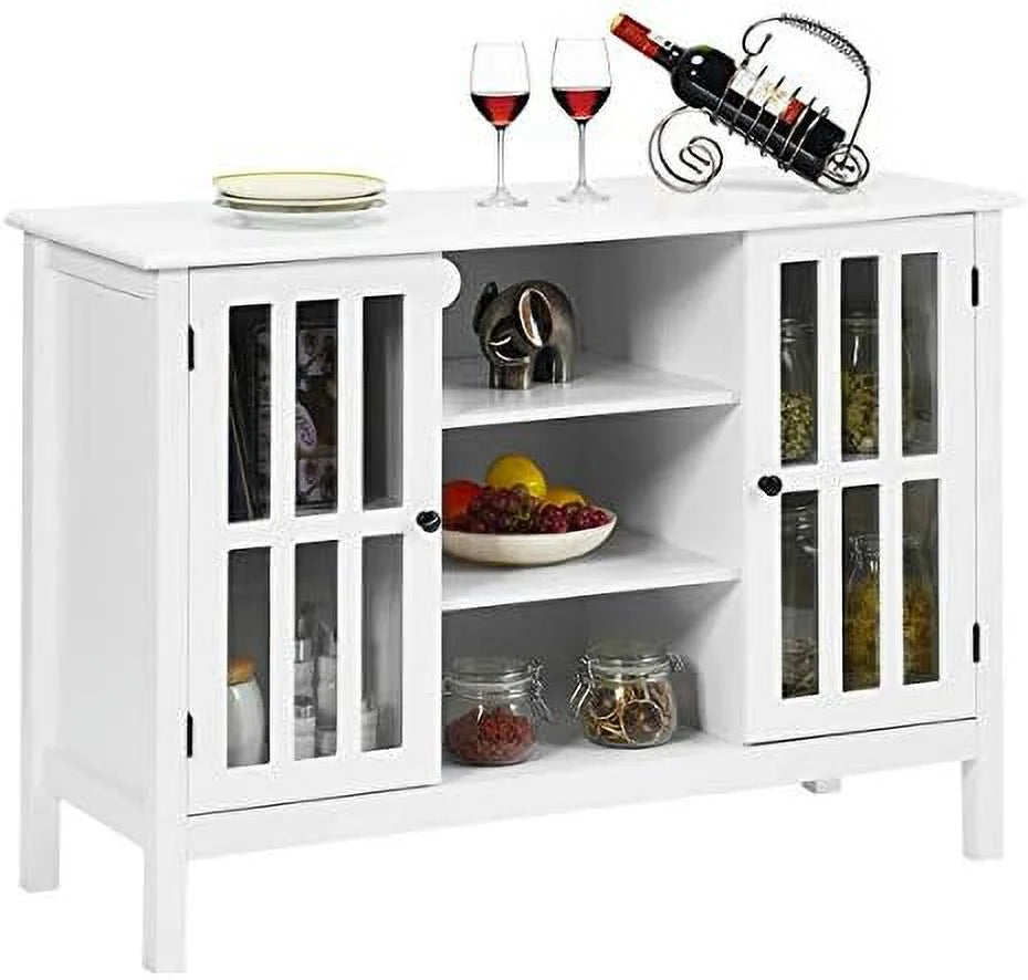 White Modern TV Stand up to 50 Inch with 2 Cabinets and 3 Open Shelves X123620