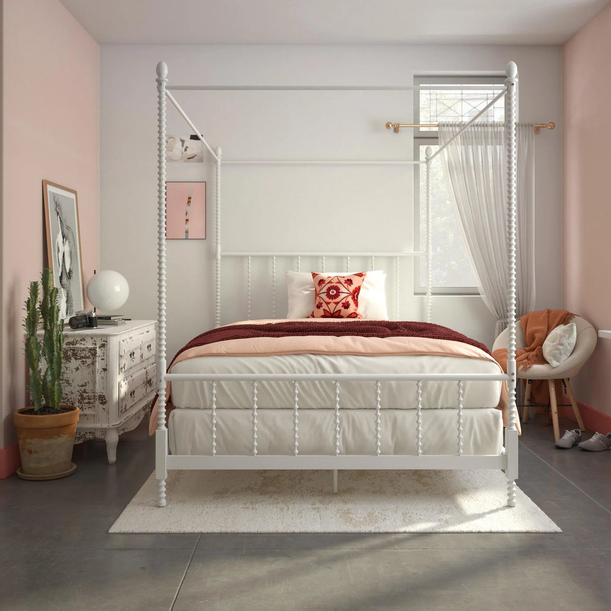 White Queen Canopy Poster Bed Frame D1890