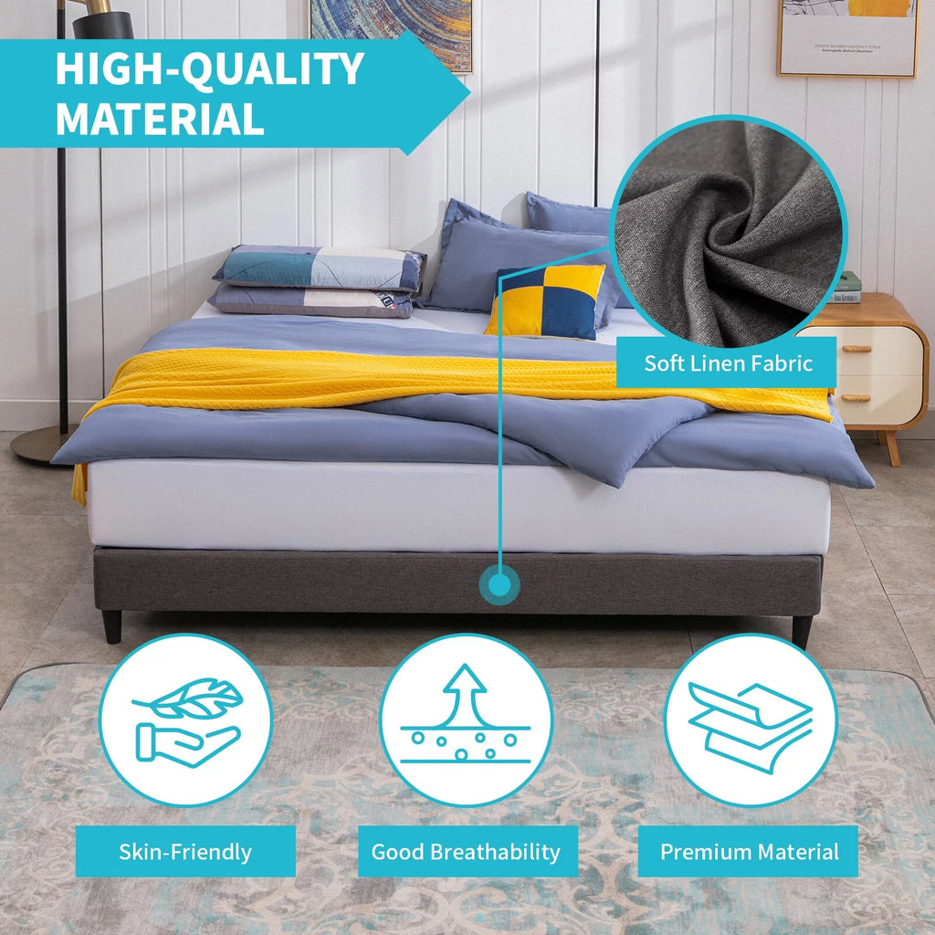 California King Size Linen Platform Bed Frame with Wood Slat Support H169
