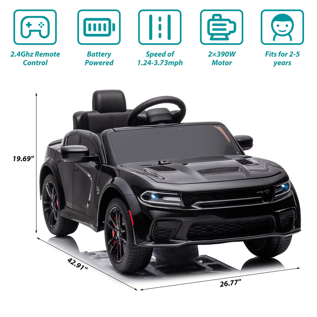12V Black Dodge Charger Ride On Car with Remote Control L953