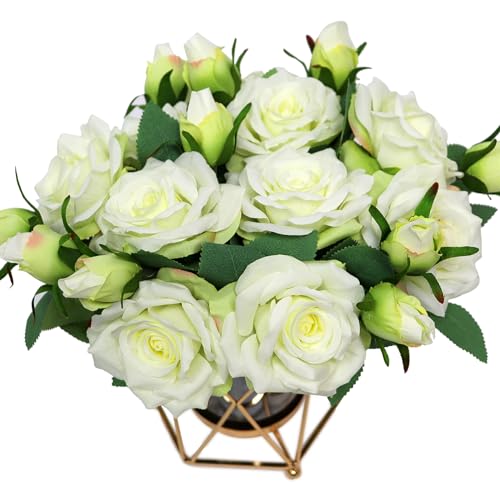 White Peony Faux Silk Peony Bouquet in Vase R3547