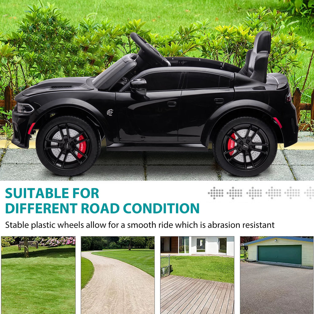 12V Black Dodge Charger Ride On Car with Remote Control L953