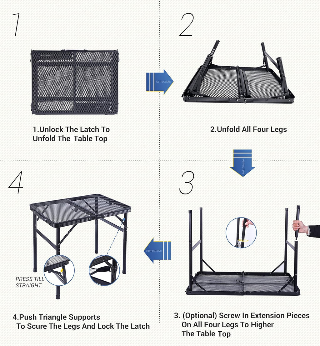 Adjustable Folding Camping Table with Carry Handle B267439