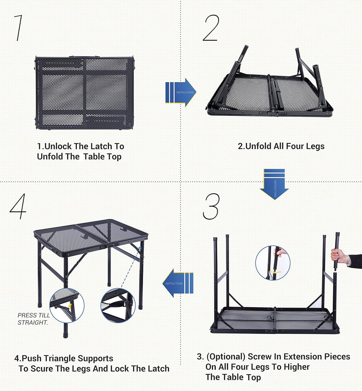 Adjustable Folding Camping Table with Carry Handle B267439