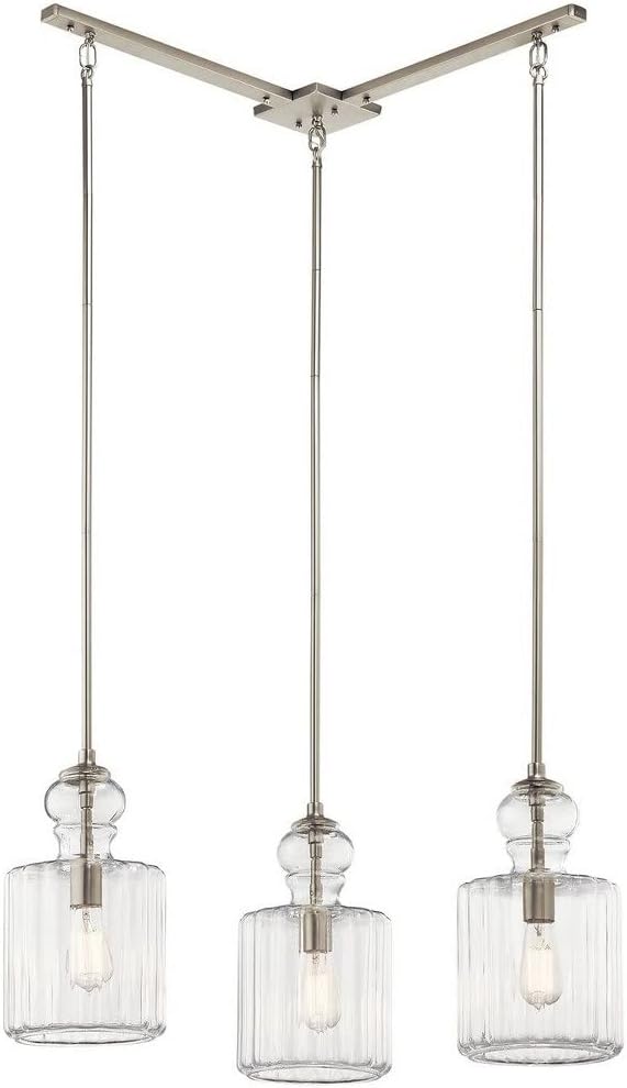 13.75" 1 Light Pendant with Clear Ribbed Glass in Brushed Nickel Y403852
