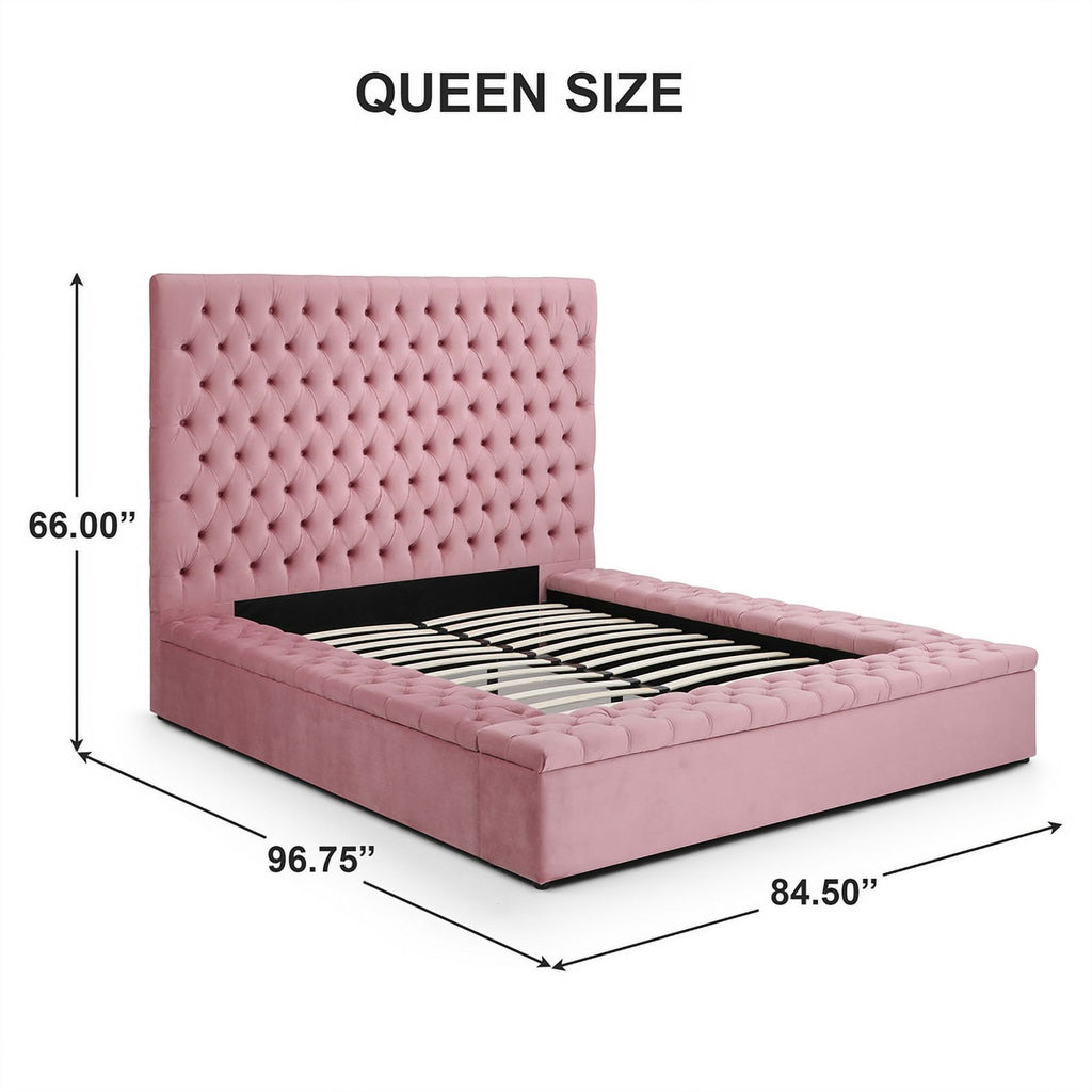 Pink Velvet Upholstered Platform Queen Bed F544742
