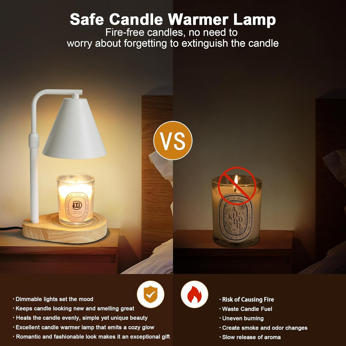 Candle Warmer Lamp with Timer, Adjustable Height Dimmable, 2 Bulbs R67246