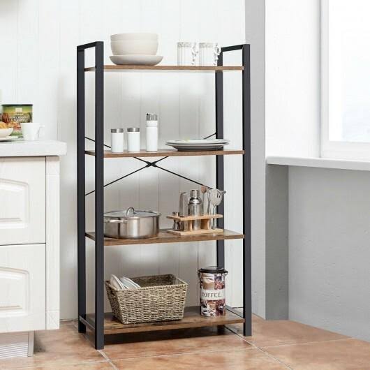 4-Tier Rustic Brown Bookshelf Storage Rack Q1268